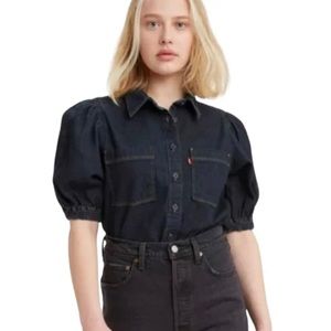 Levi Denim cropped puff sleeve blouse Size M